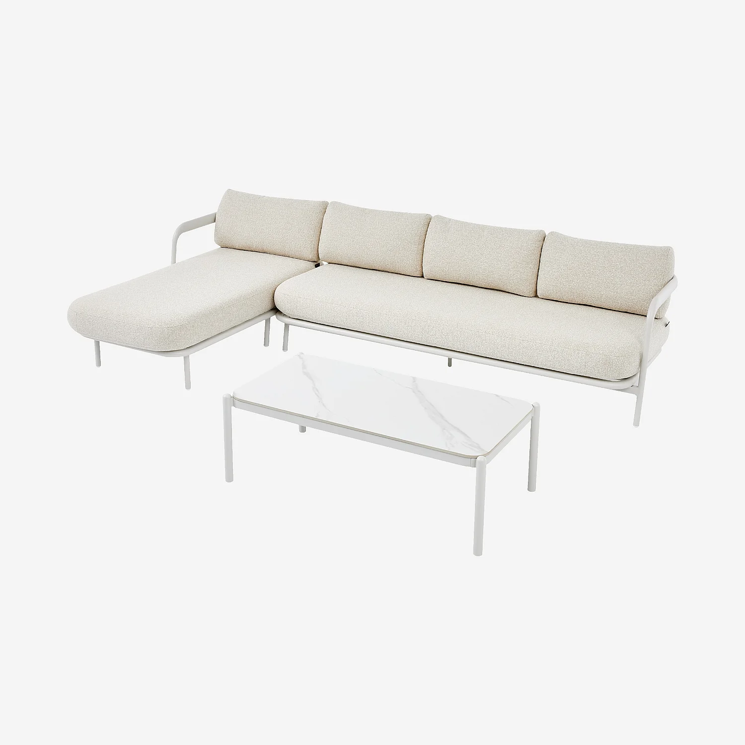 Ensemble de salon de jardin d'angle gauche et table basse rectangulaire - Crème et blanc cassé - 3