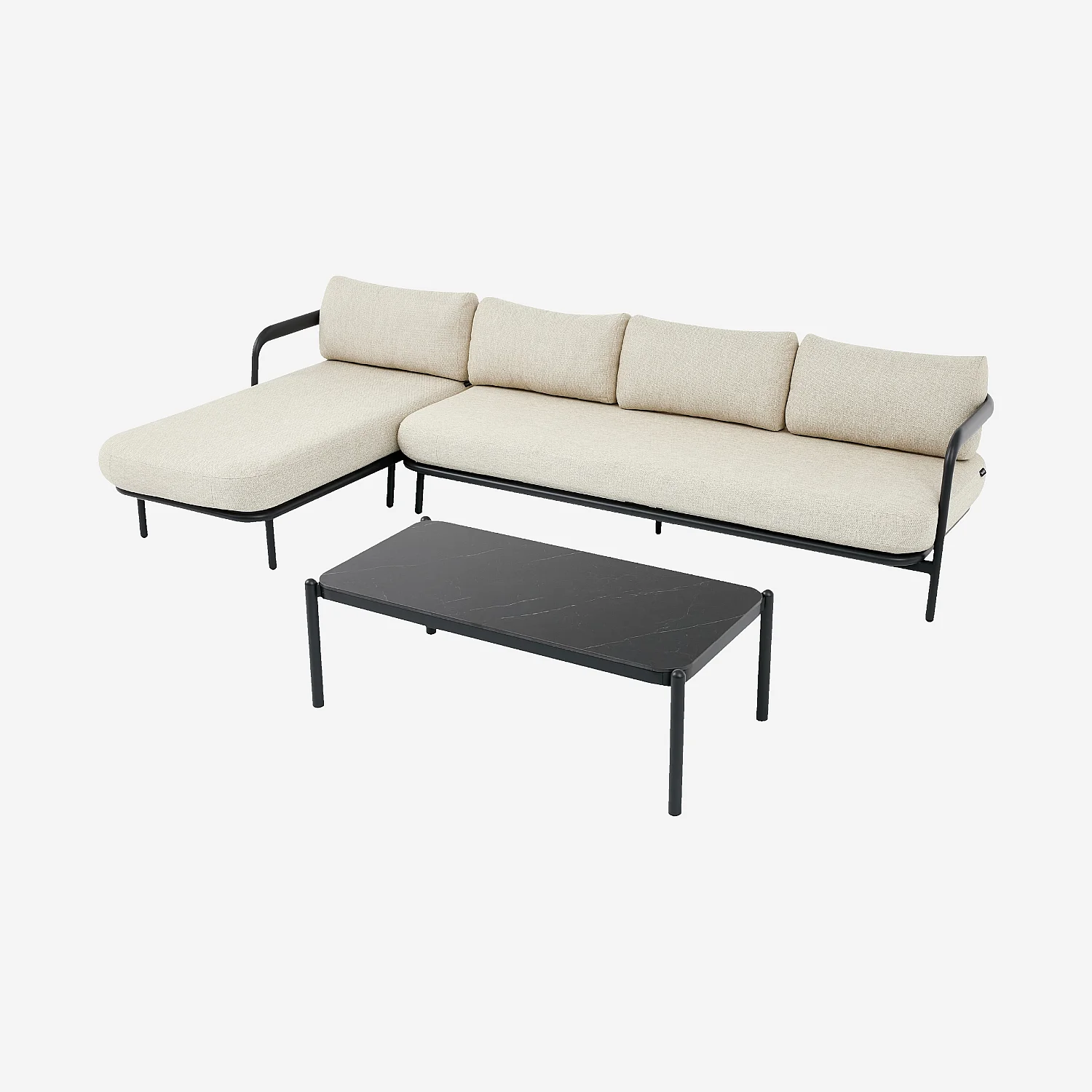 Ensemble de salon de jardin d'angle gauche et table basse rectangulaire - Beige mélangé et gris anthracite - 3