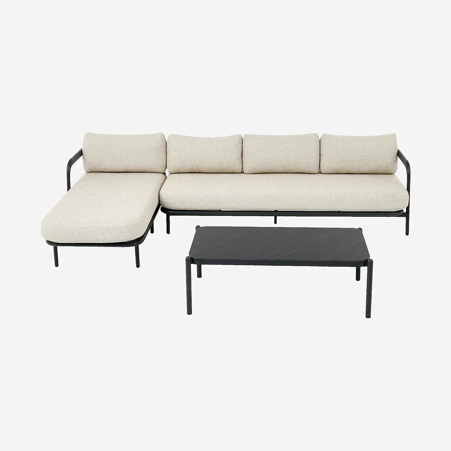 Ensemble de salon de jardin d'angle gauche et table basse rectangulaire - Beige mélangé et gris anthracite - 2