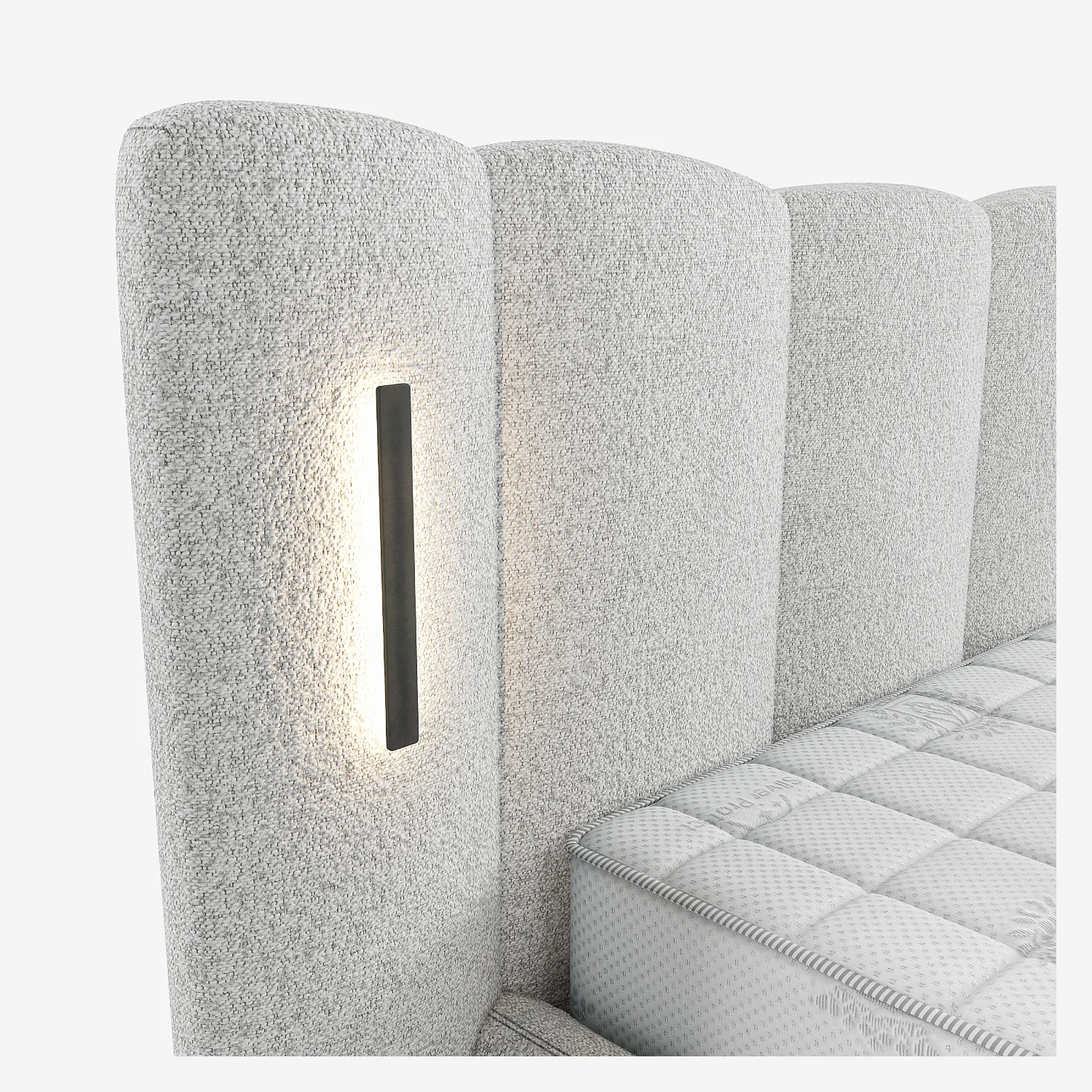 Ensemble lit coffre 160 x 200 cm en tissu texturé avec LEDs intégrées et matelas Hybride Excellence - Gris chiné - 9