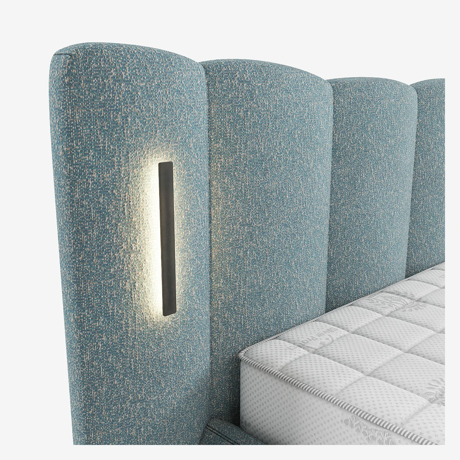 Ensemble lit coffre 160 x 200 cm en tissu texturé avec LEDs intégrées et matelas Hybride Excellence - Bleu chiné - 9