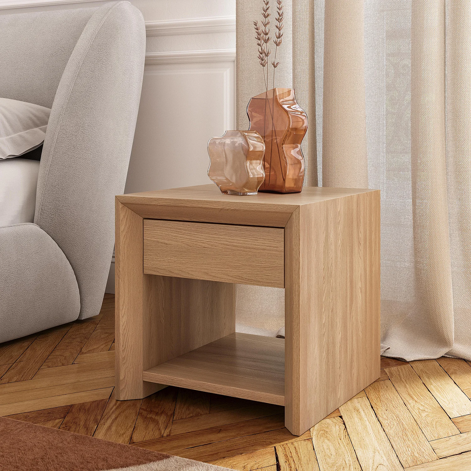 Lot de 2 tables de chevet 1 tiroir en chêne - Naturel - 2