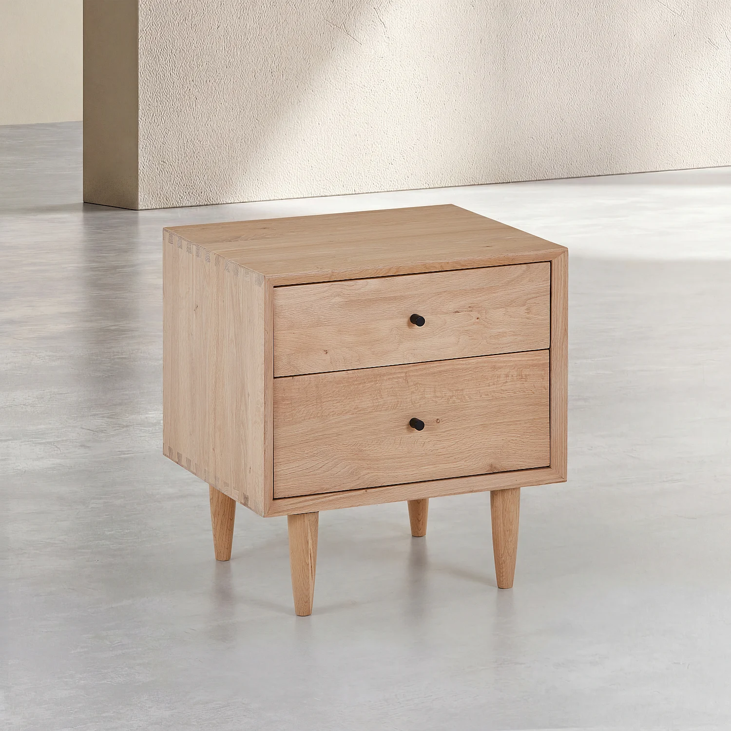 Lot de 2 tables de chevet 2 tiroirs en chêne massif - Naturel - 8