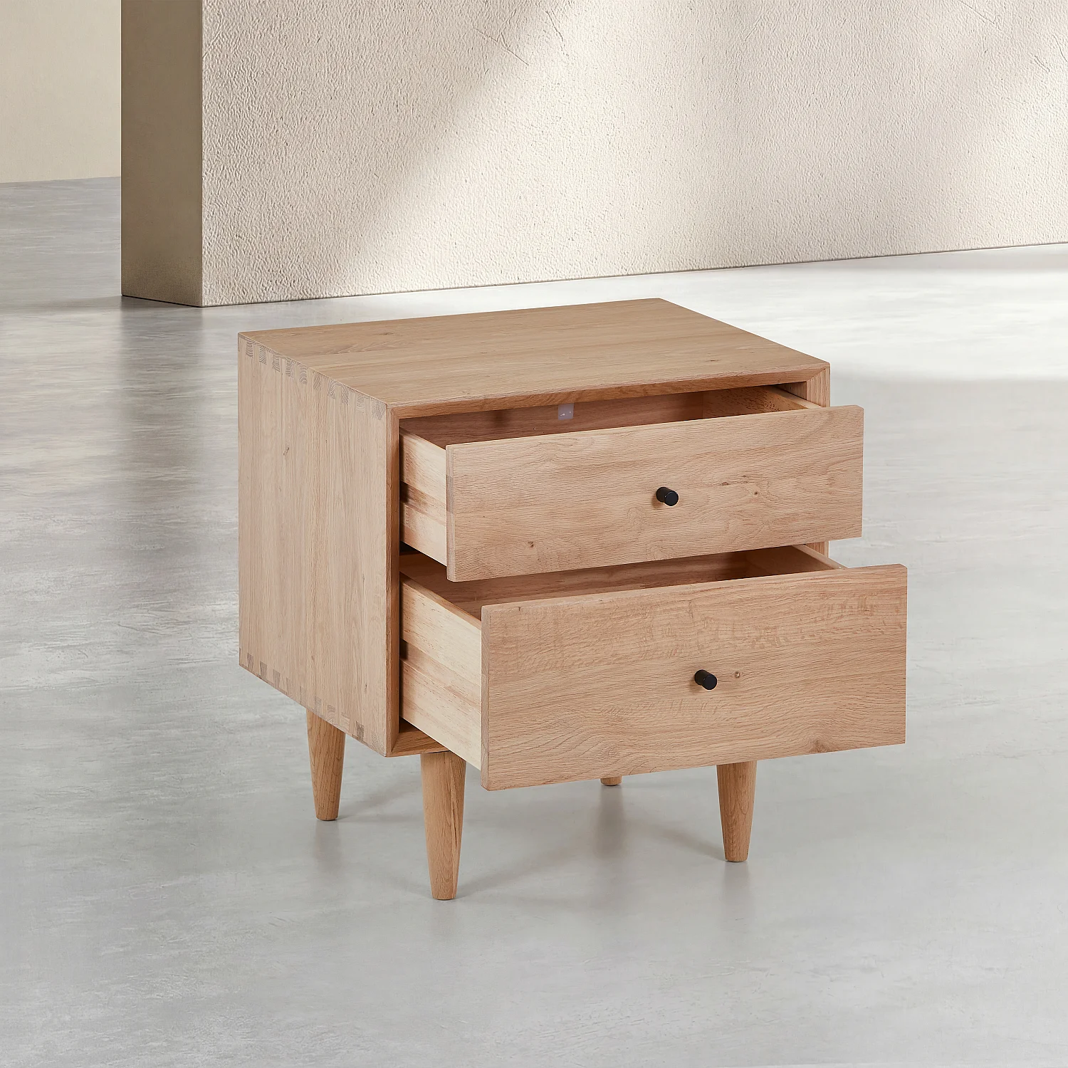 Lot de 2 tables de chevet 2 tiroirs en chêne massif - Naturel - 4