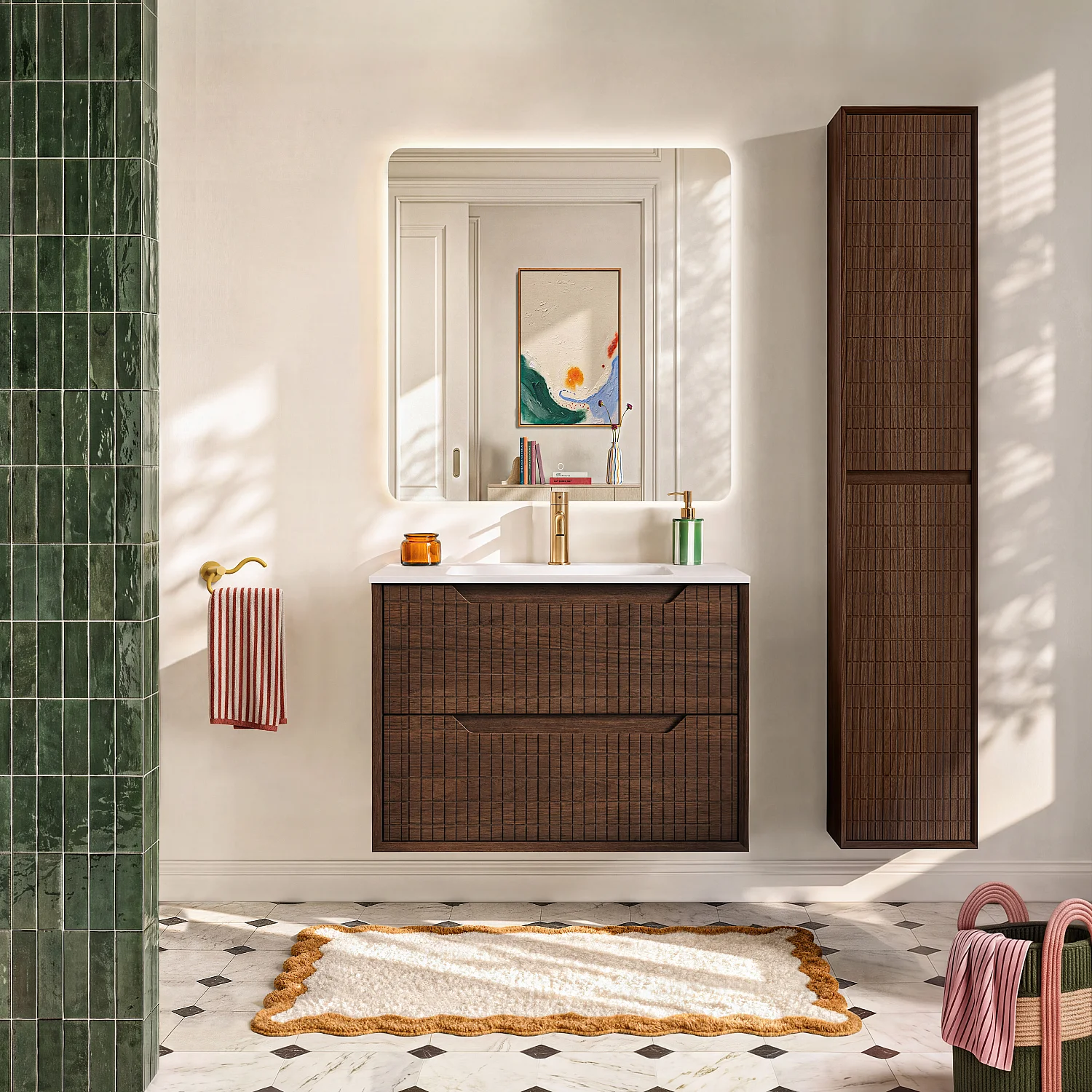 Badmöbel-Set 80 cm mit Badschrank - Dunkelnatur - 2