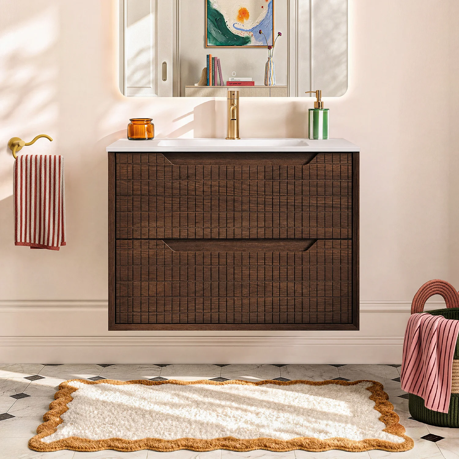 Badmöbel-Set 80 cm mit Badschrank und Spiegel Noam 80 cm - Dunkelnatur - 5