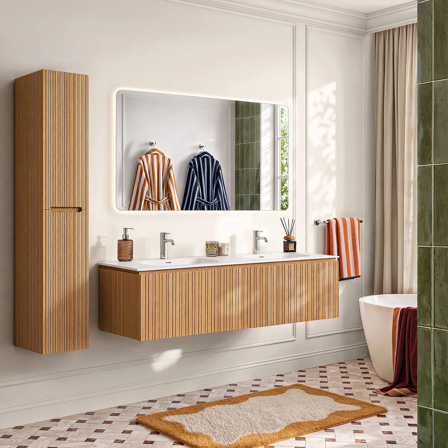 Badmöbel-Set 160 cm mit Badschrank - Natur - 2