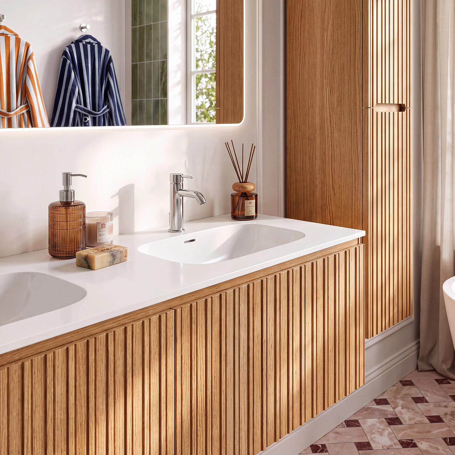 Badmöbel-Set 160 cm mit Badschrank - Natur - 3