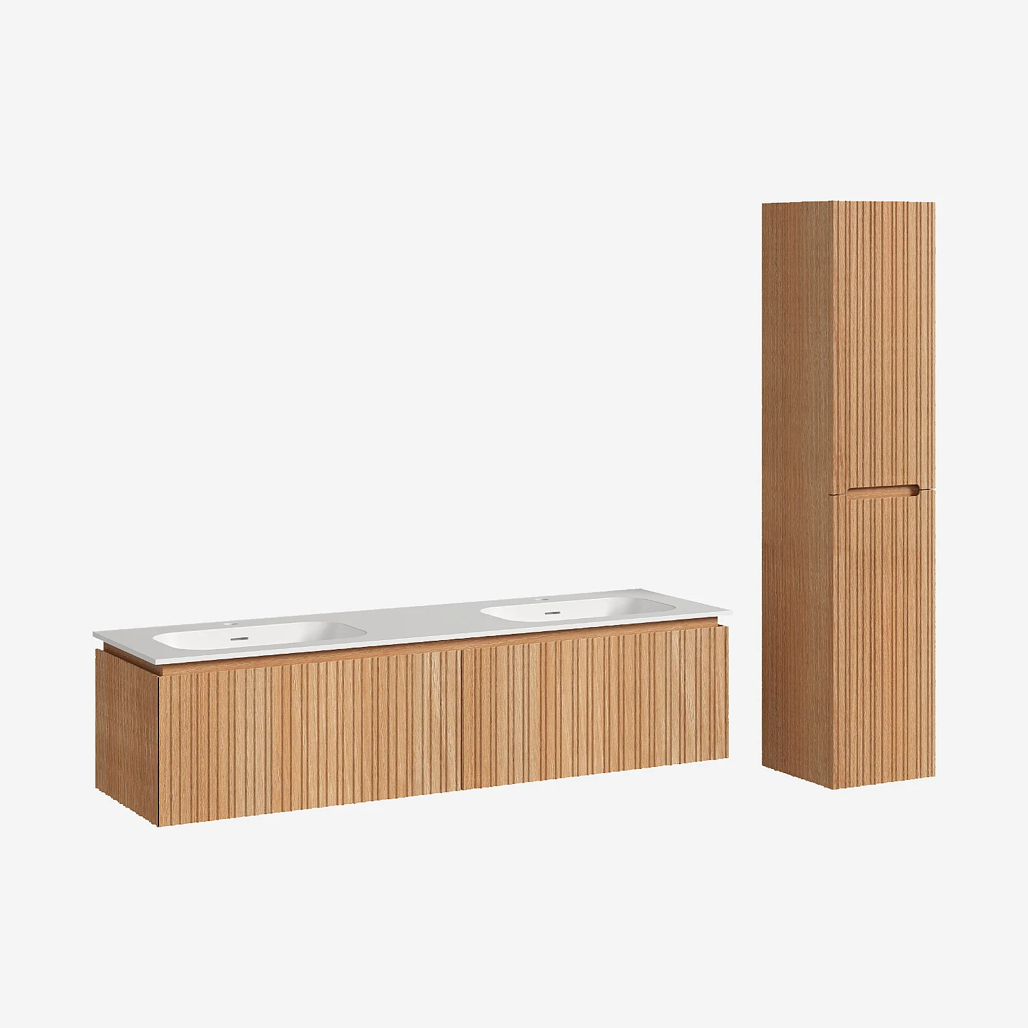 Badmöbel-Set 160 cm mit Badschrank - Natur - 3