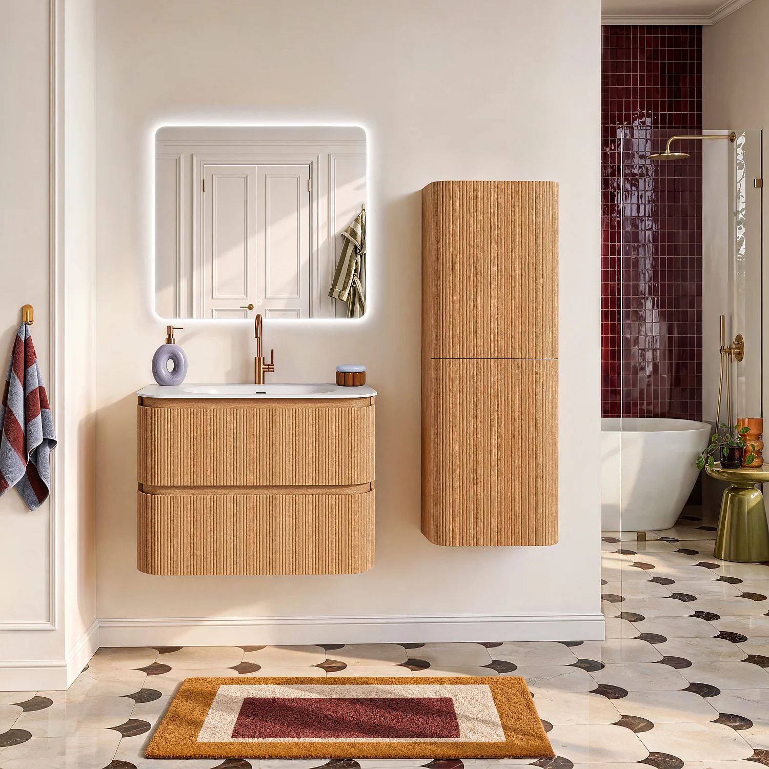 Badmöbel-Set 80 cm mit Badschrank - Natur - 2