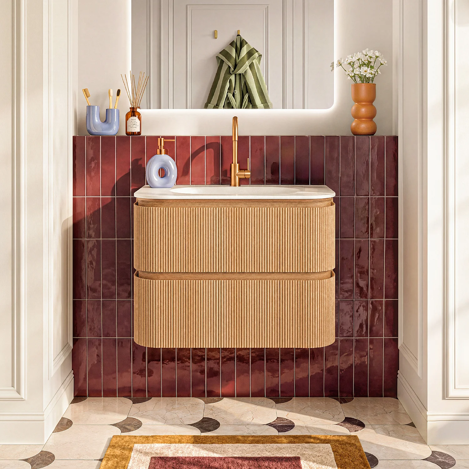 Badmöbel-Set 80 cm mit Badschrank und Spiegel Noam 80 cm - Natur - 6