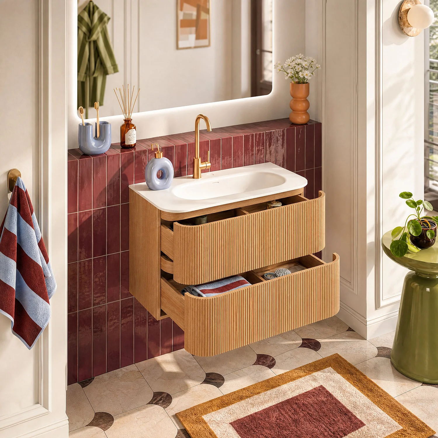 Badmöbel-Set 80 cm mit Badschrank und Spiegel Noam 80 cm - Natur - 14