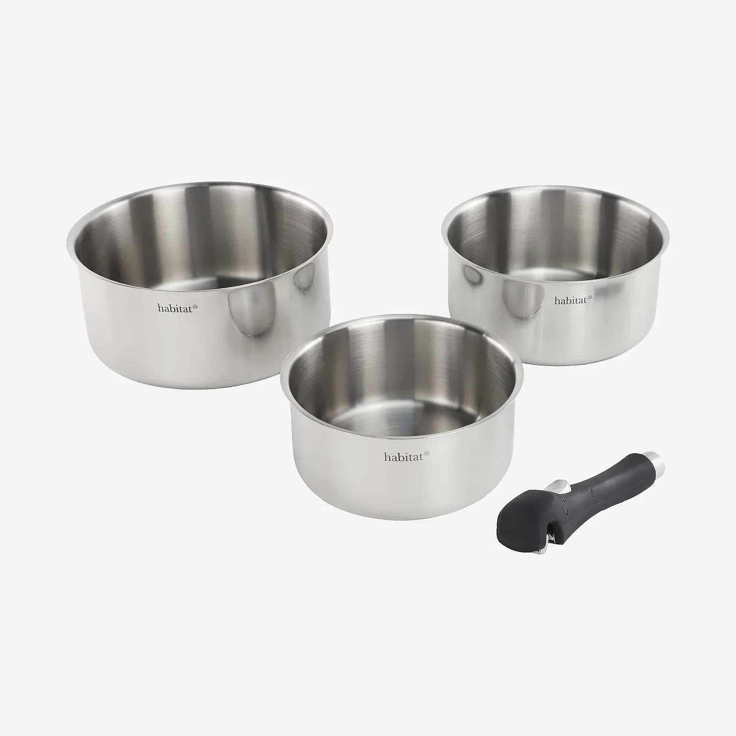 Conjunto de 3 caçarolas amovíveis em aço inoxidável todos os fogos - 16/18/20 cm - Prateado - 2