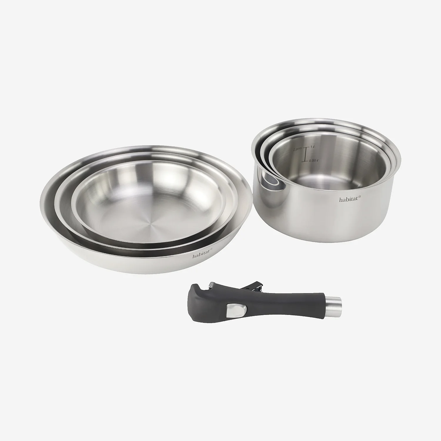 Bateria de cozinha 6 peças amovíveis em aço inoxidável todos os fogos - Prateado - 2