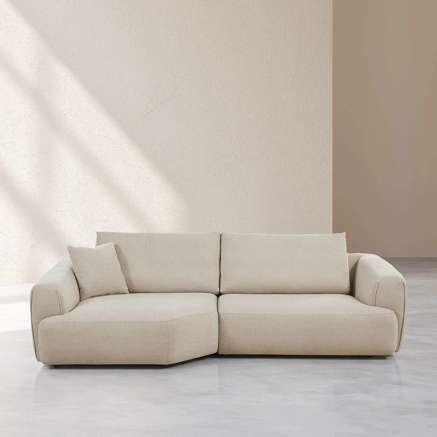 Canapé d'angle gauche en tissu avec dossier garni de plumes - Beige vanille - 2