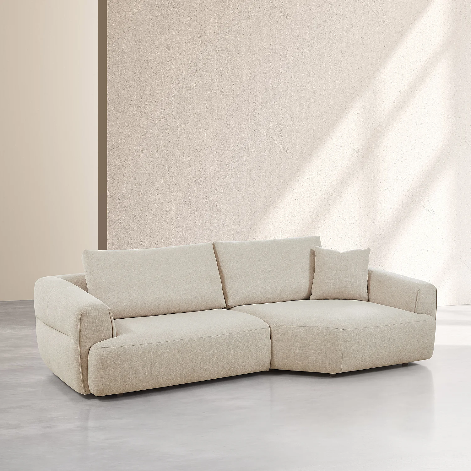 Canapé d'angle droit en tissu avec dossier garni de plumes - Beige vanille - 4