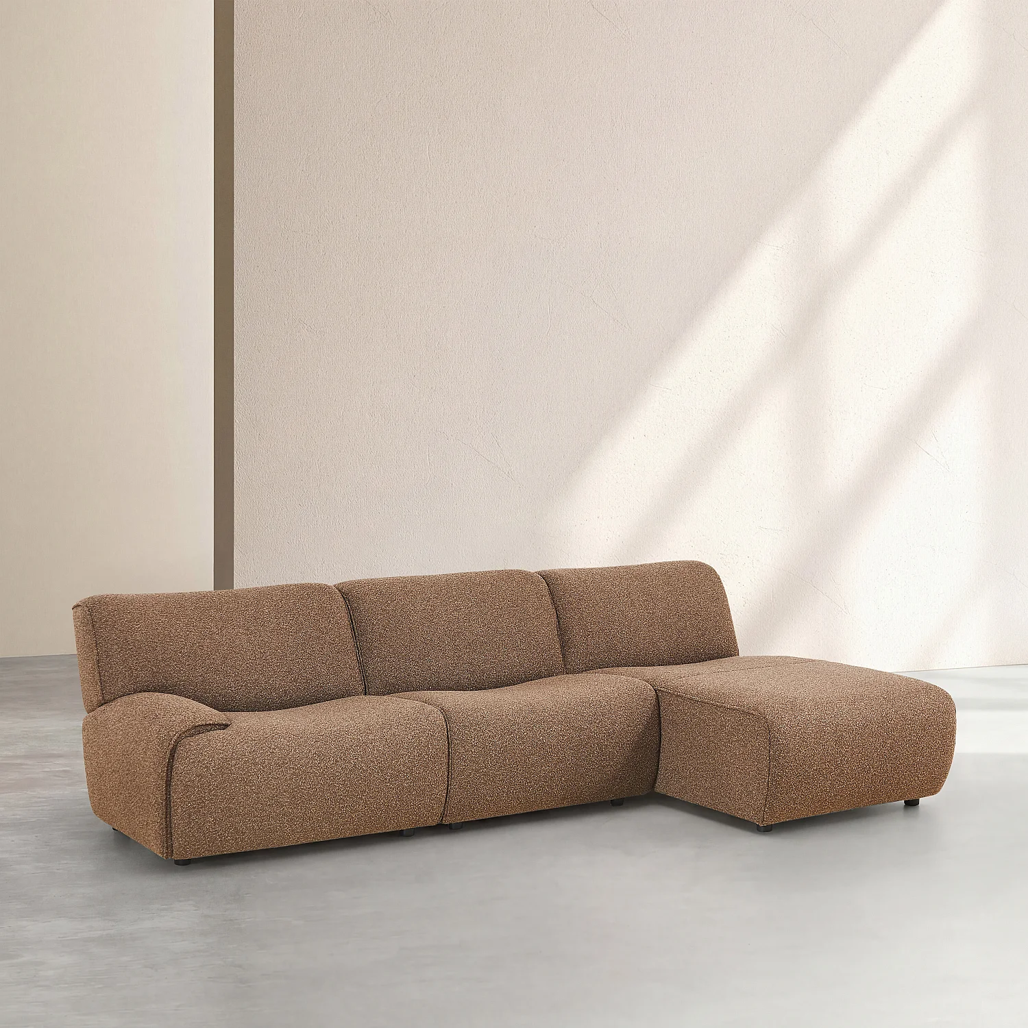 Ecksofa rechts aus Bouclé-Stoff - Braun - 4