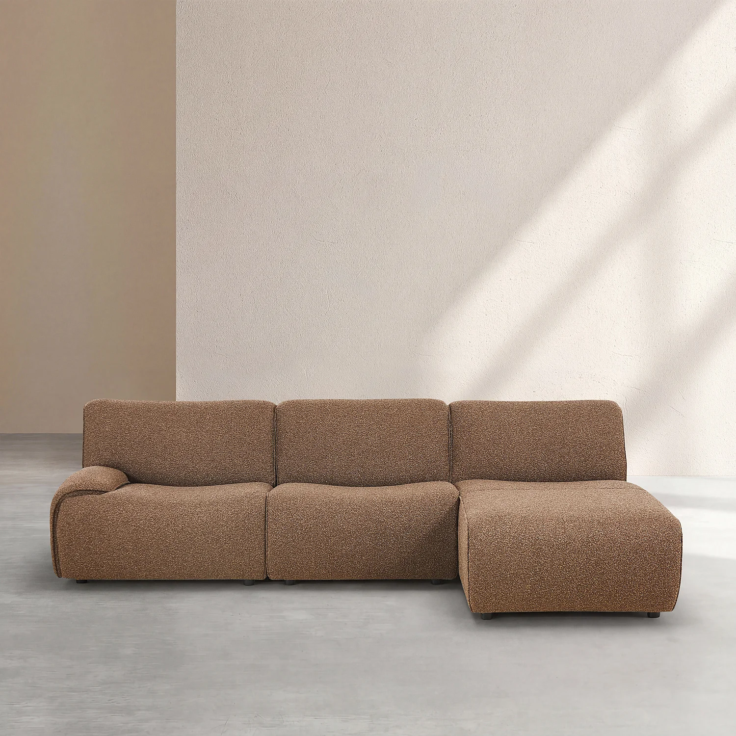 Ecksofa rechts aus Bouclé-Stoff - Braun - 2