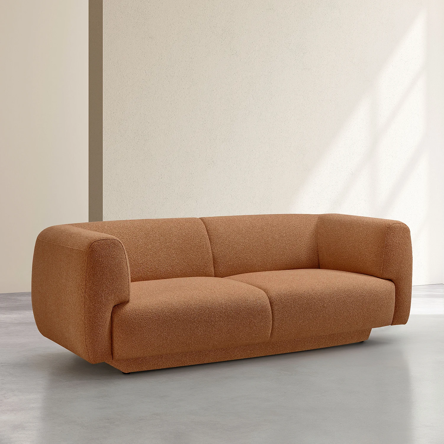 Canapé 2 places avec repose-pieds en tissu texturé - Terracotta - 7