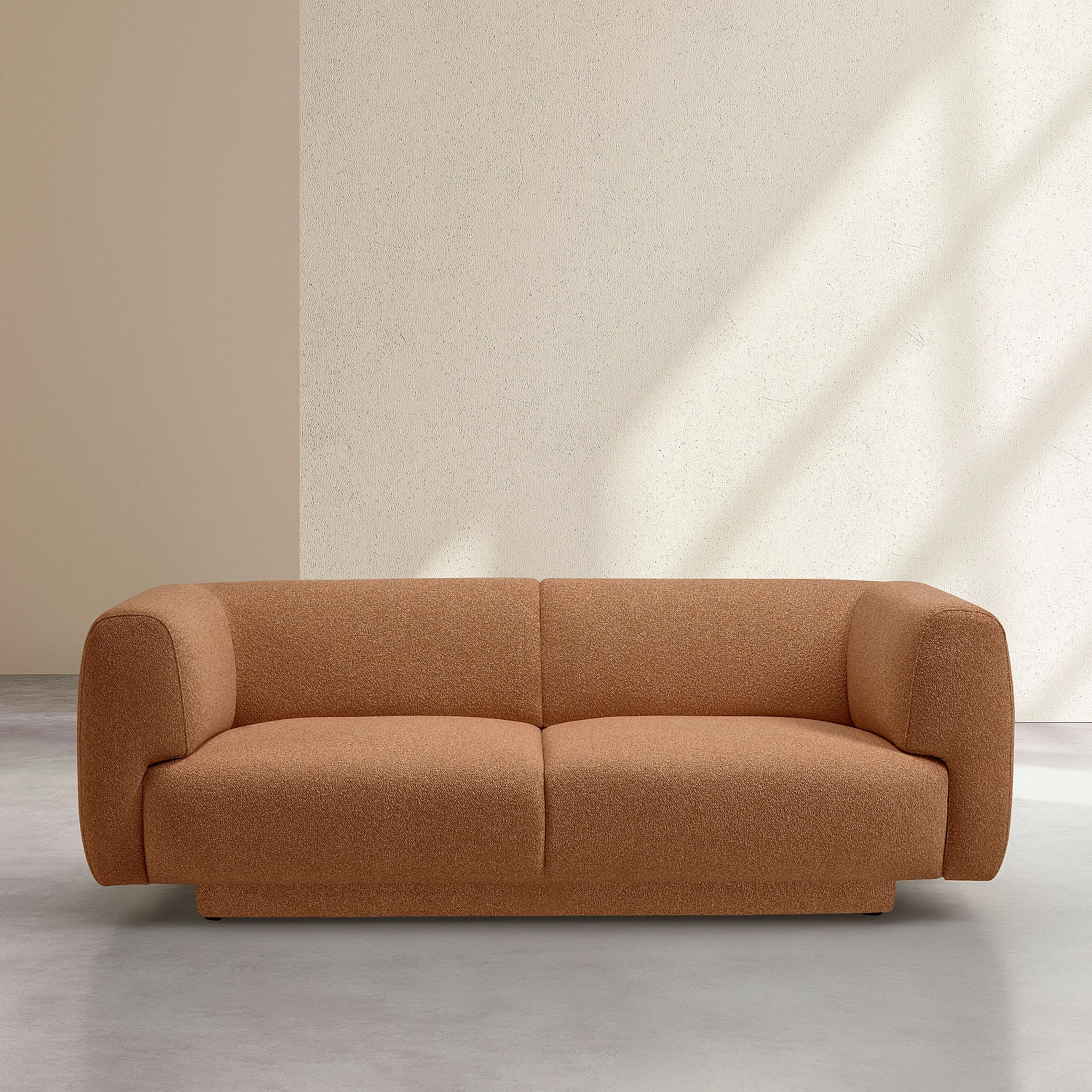 Canapé 2 places avec repose-pieds en tissu texturé - Terracotta - 1
