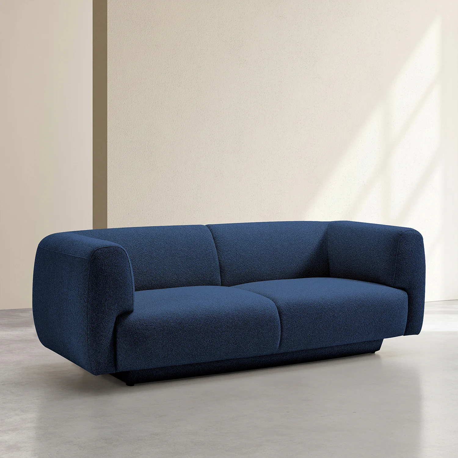 Canapé 2 places avec repose-pieds en tissu texturé - Bleu marine - 7