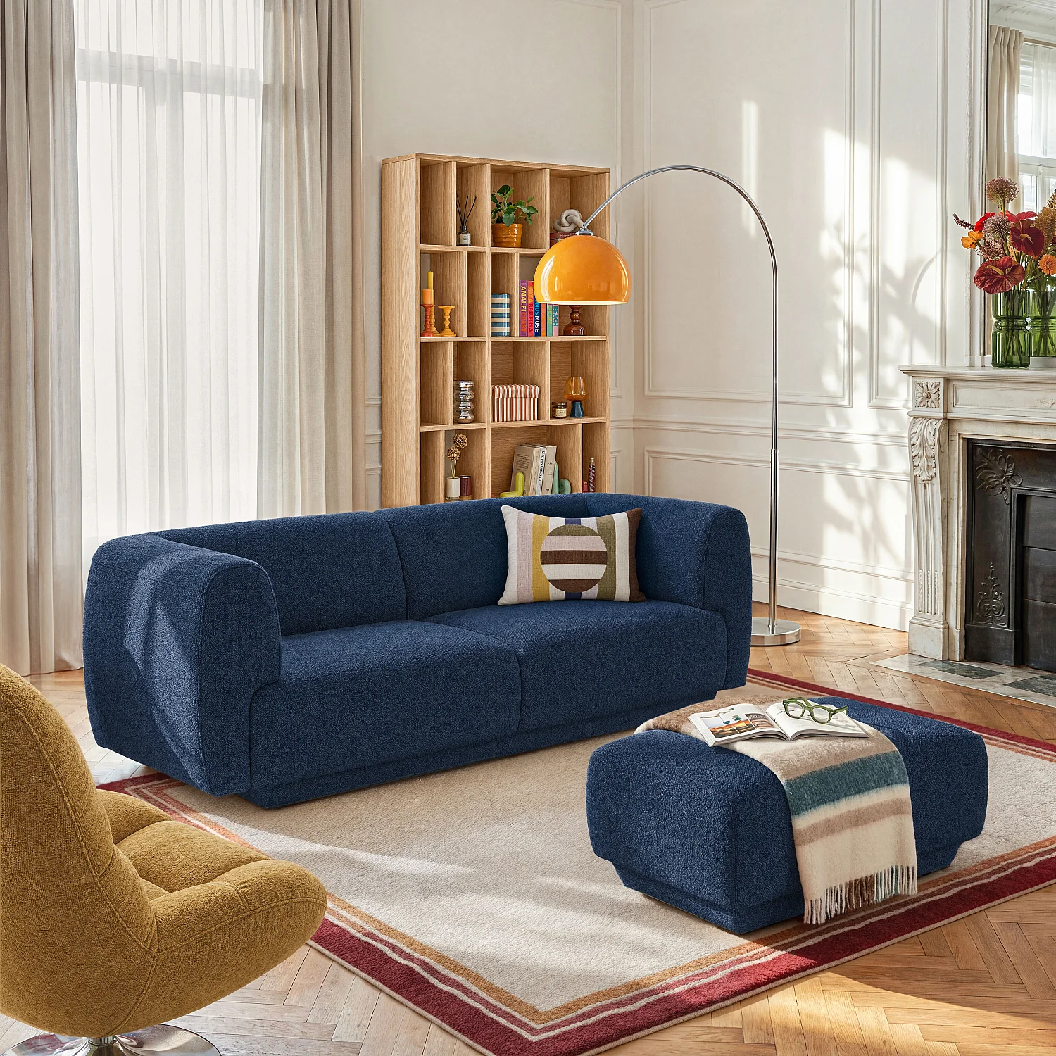 Tweezitsbank met voetenbank van getextureerde stof - Marineblauw - Design by Federica Francini - 1