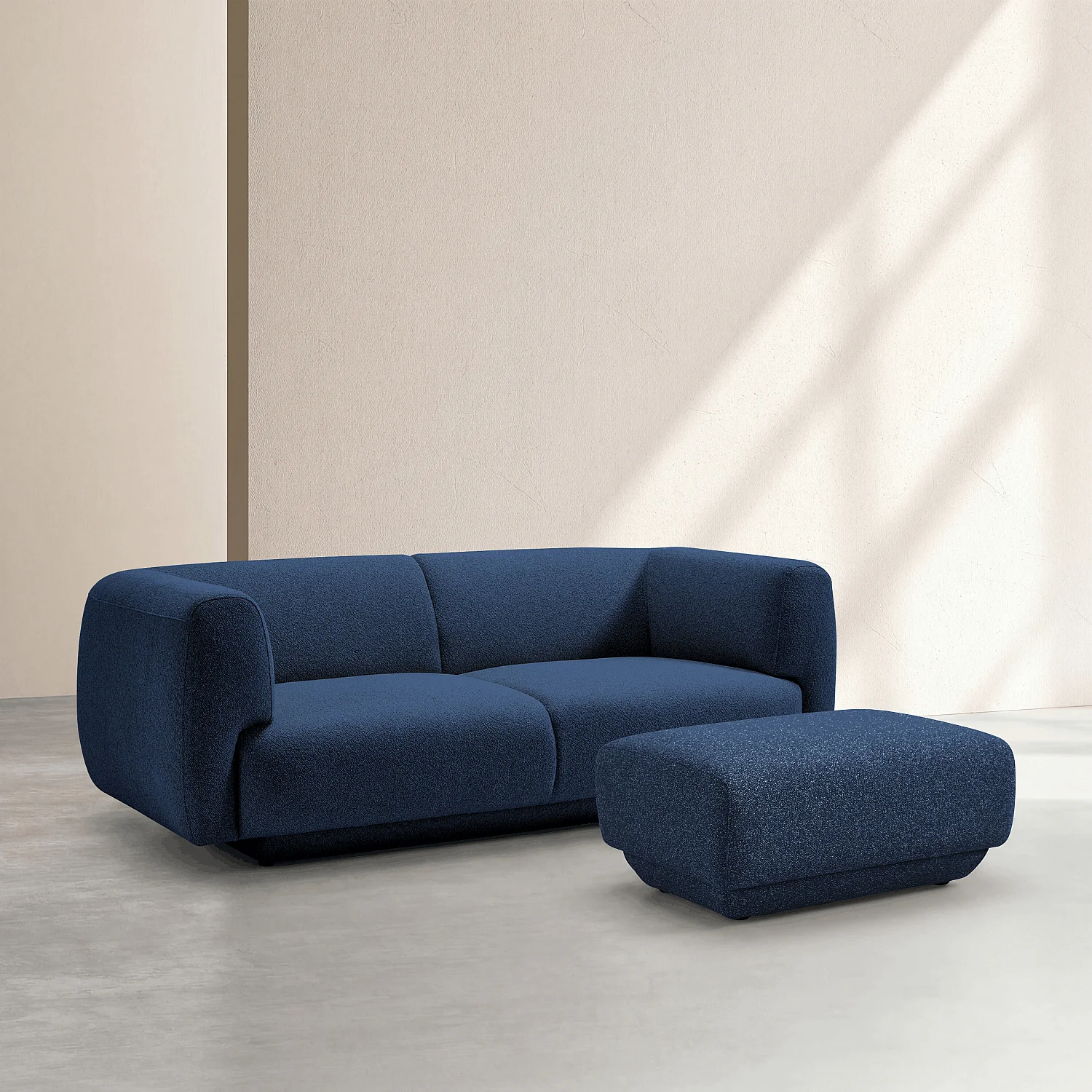 Canapé 2 places avec repose-pieds en tissu texturé - Bleu marine - 3