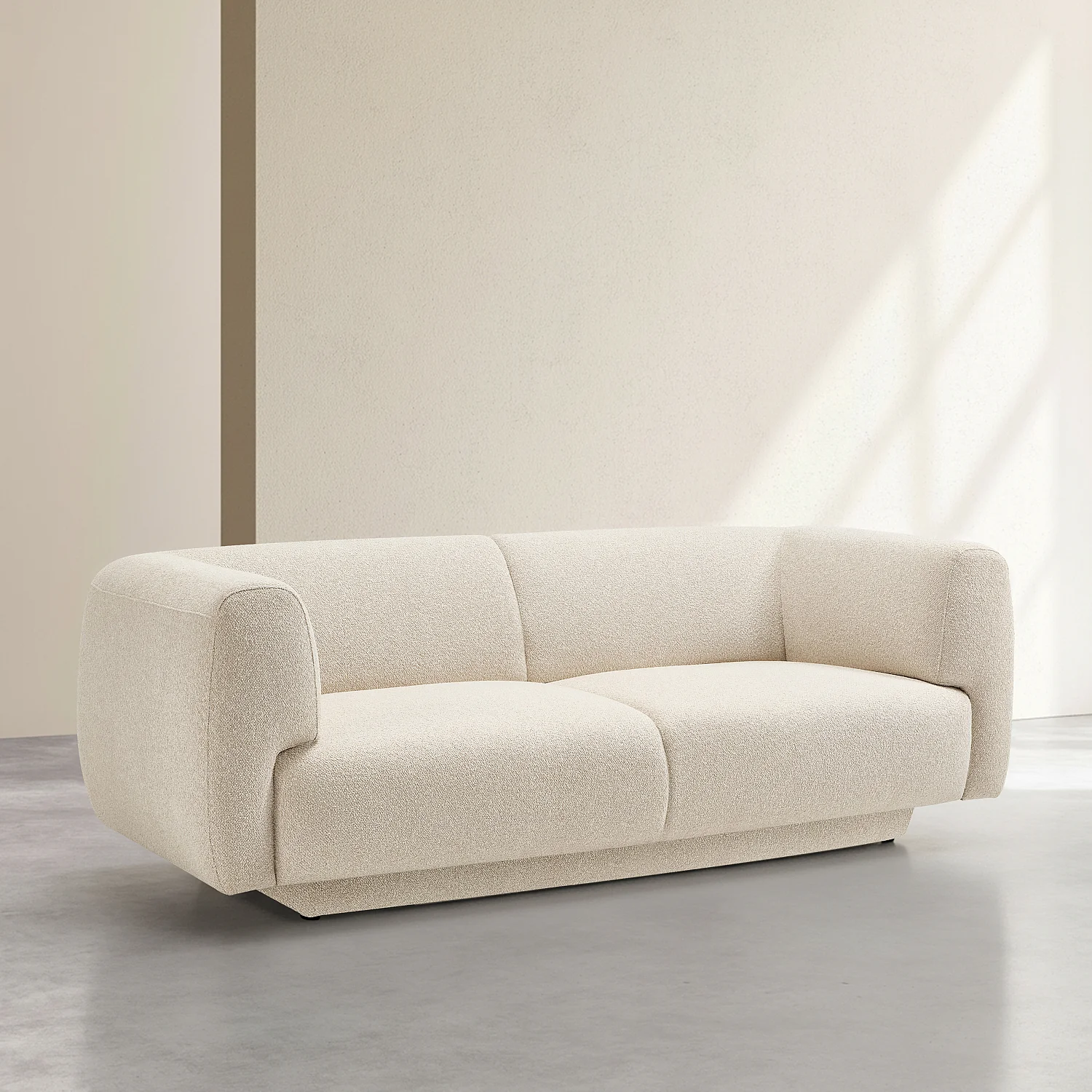 Canapé 2 places avec repose-pieds en tissu texturé - Beige vanille - 7