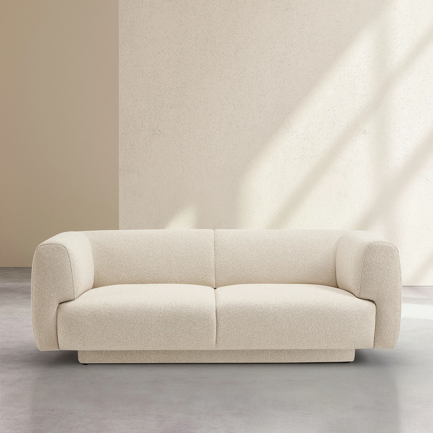 Canapé 2 places avec repose-pieds en tissu texturé - Beige vanille - 1