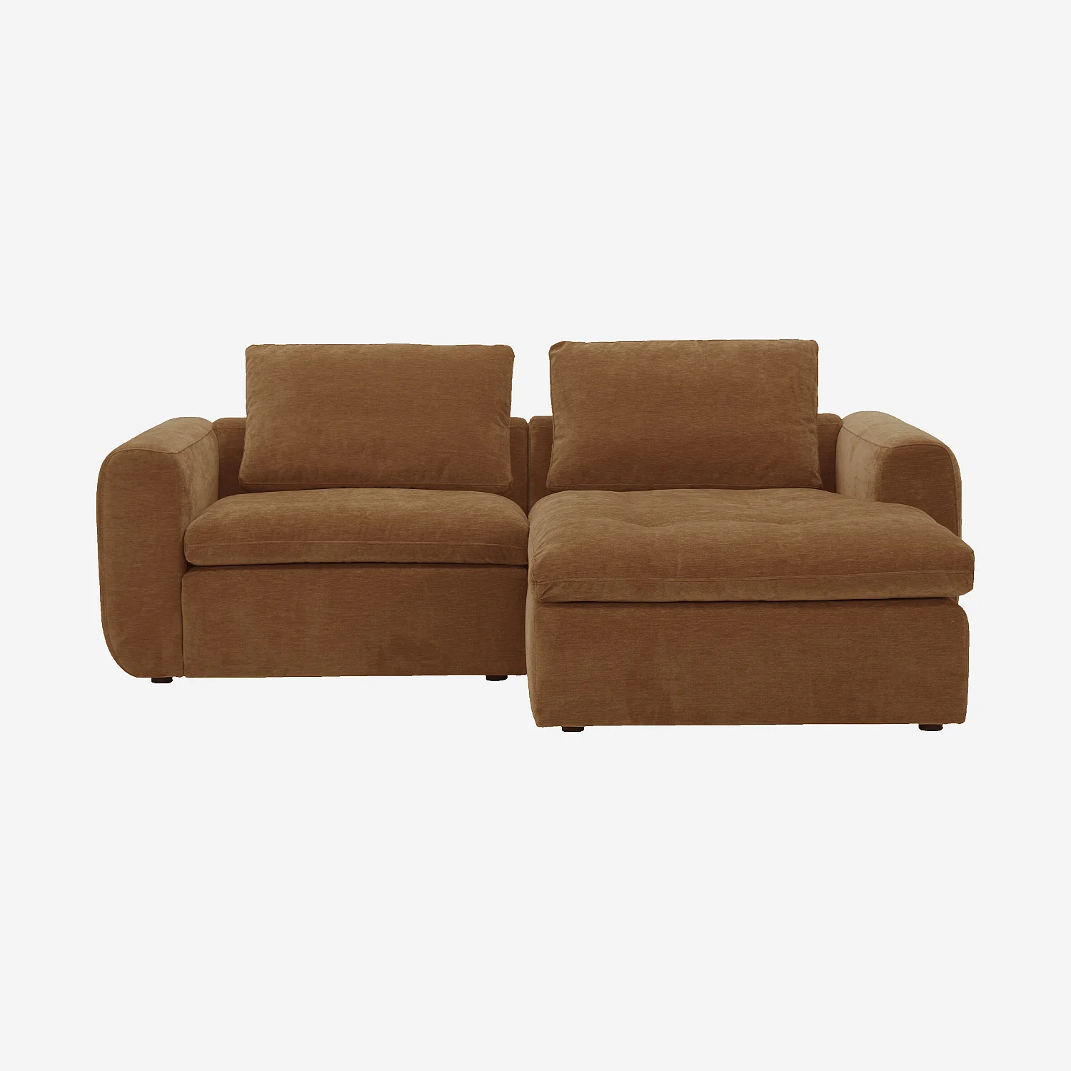 Canapé d'angle droit modulable en tissu - Marron noisette - 1