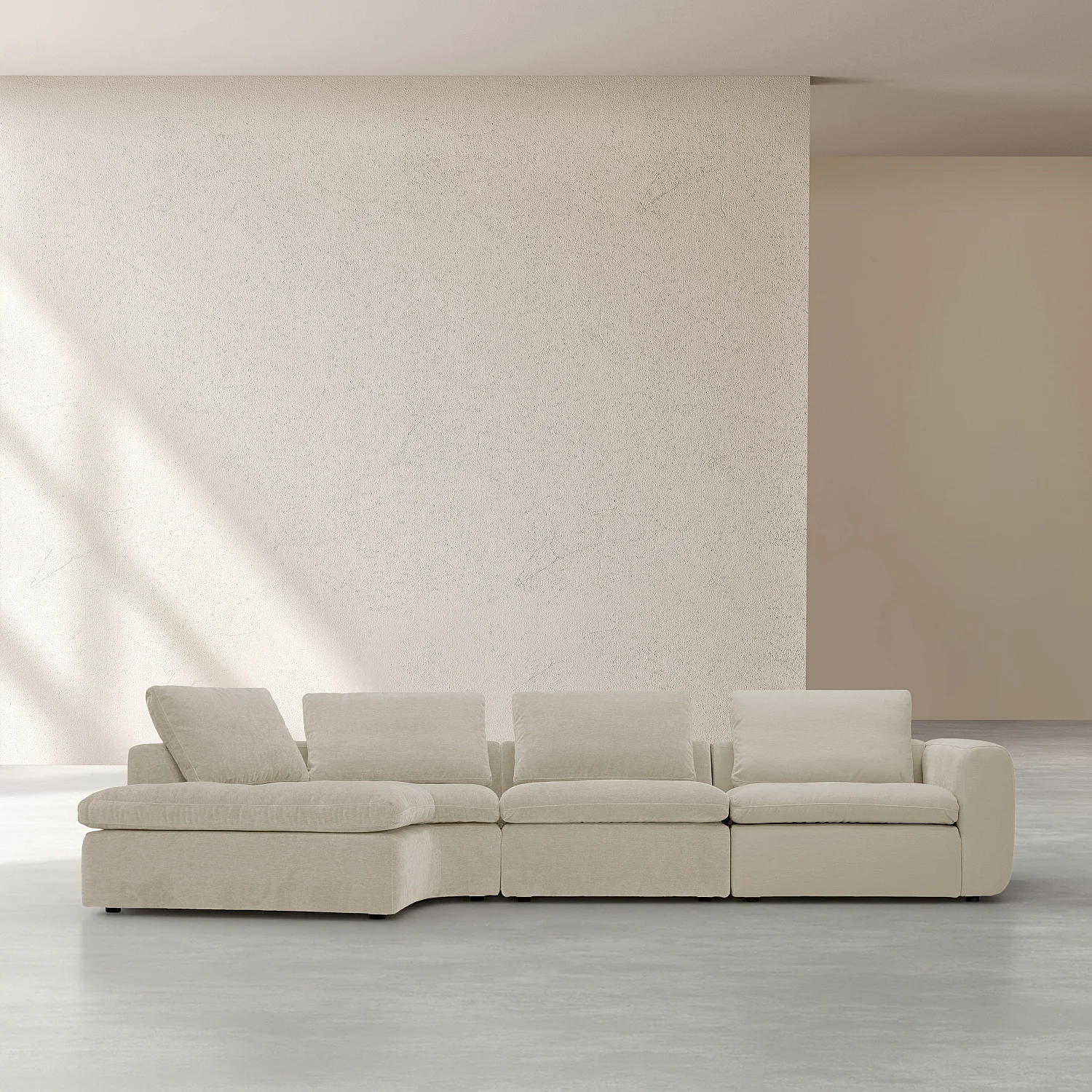 Stor modulär böjd vinkelsoffa vänster i tyg - Beige maräng - 2