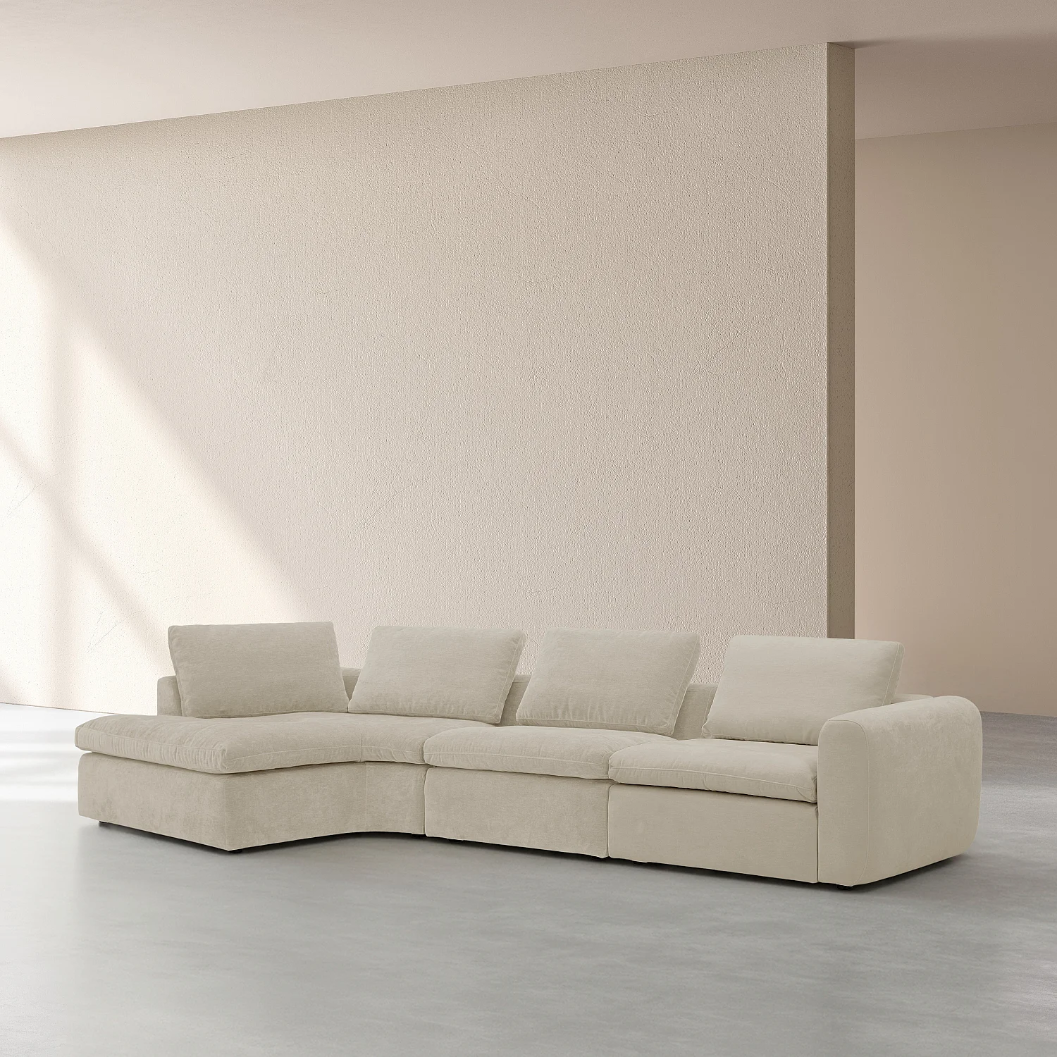 Stor modulär böjd vinkelsoffa vänster i tyg - Beige maräng - 3