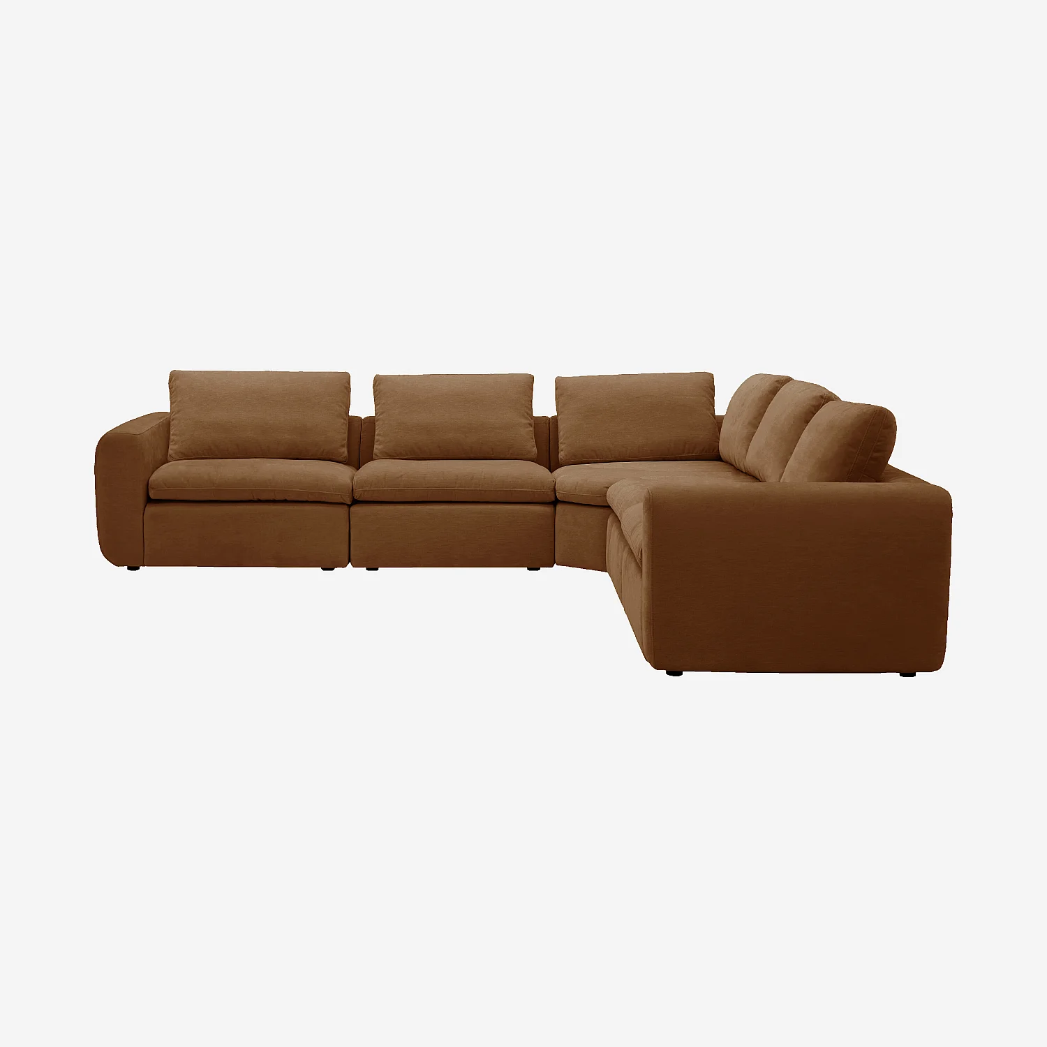 Canapé d'angle symétrique modulable en tissu - Marron noisette - 2