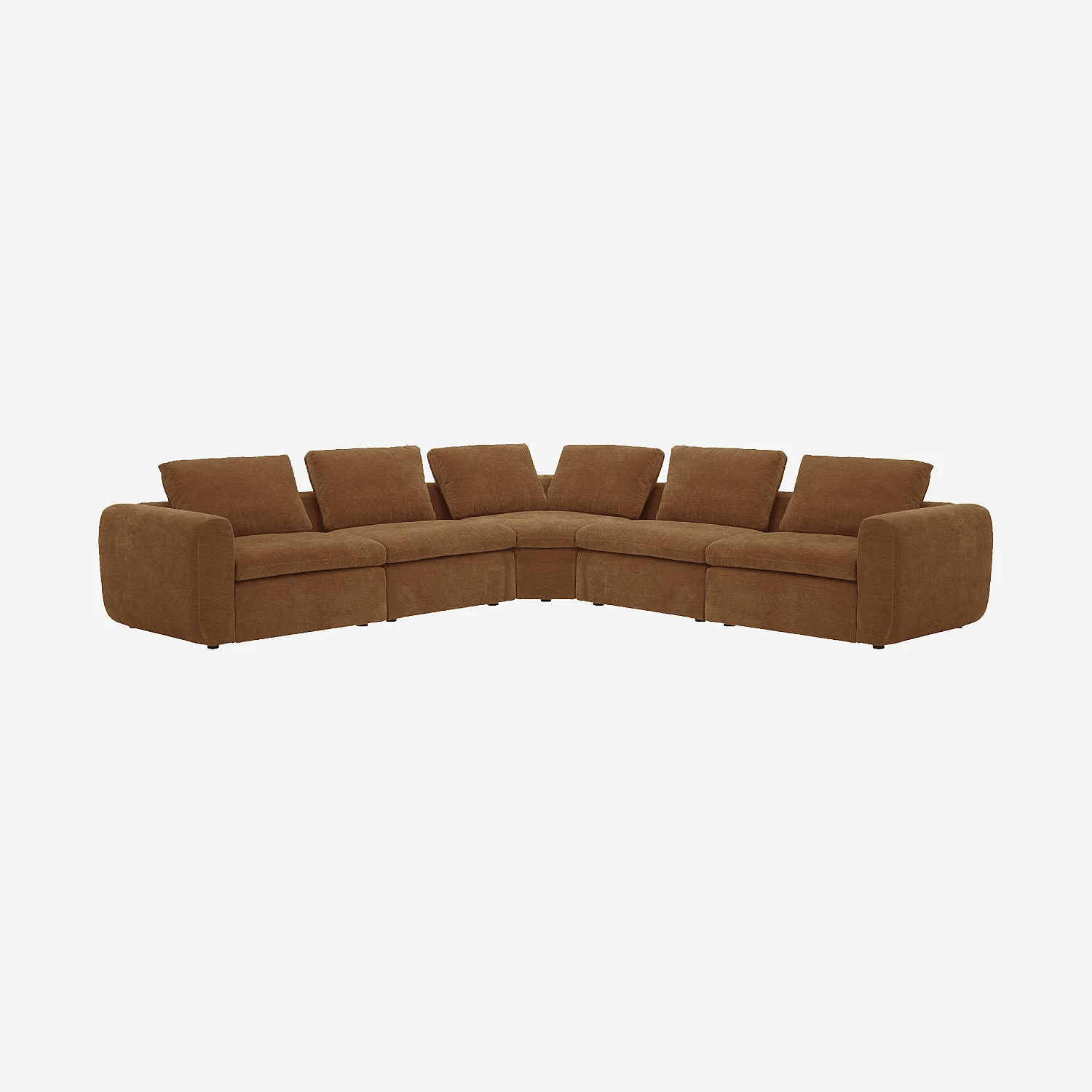 Canapé d'angle symétrique modulable en tissu - Marron noisette - 1