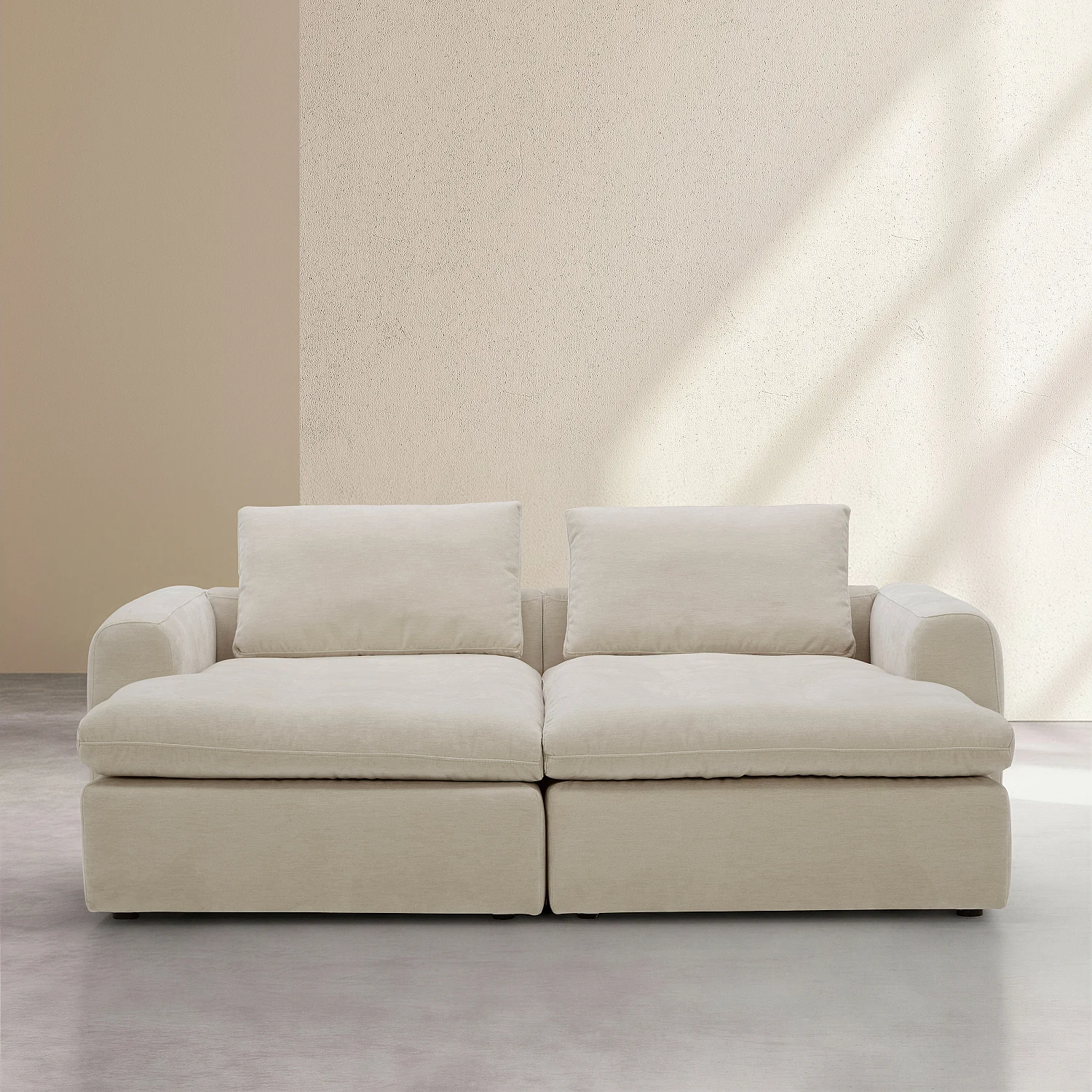 Canapé 2 places modulable avec assise profonde en tissu - Beige meringue - 2