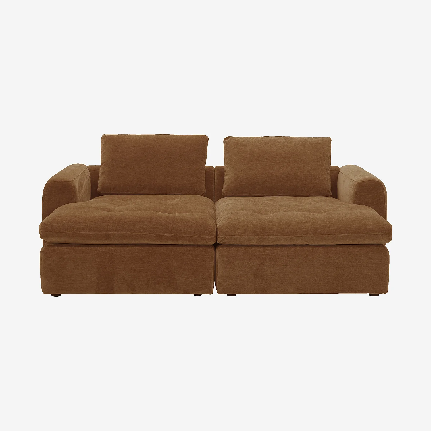 Canapé 2 places modulable avec assise profonde en tissu - Marron noisette - 1