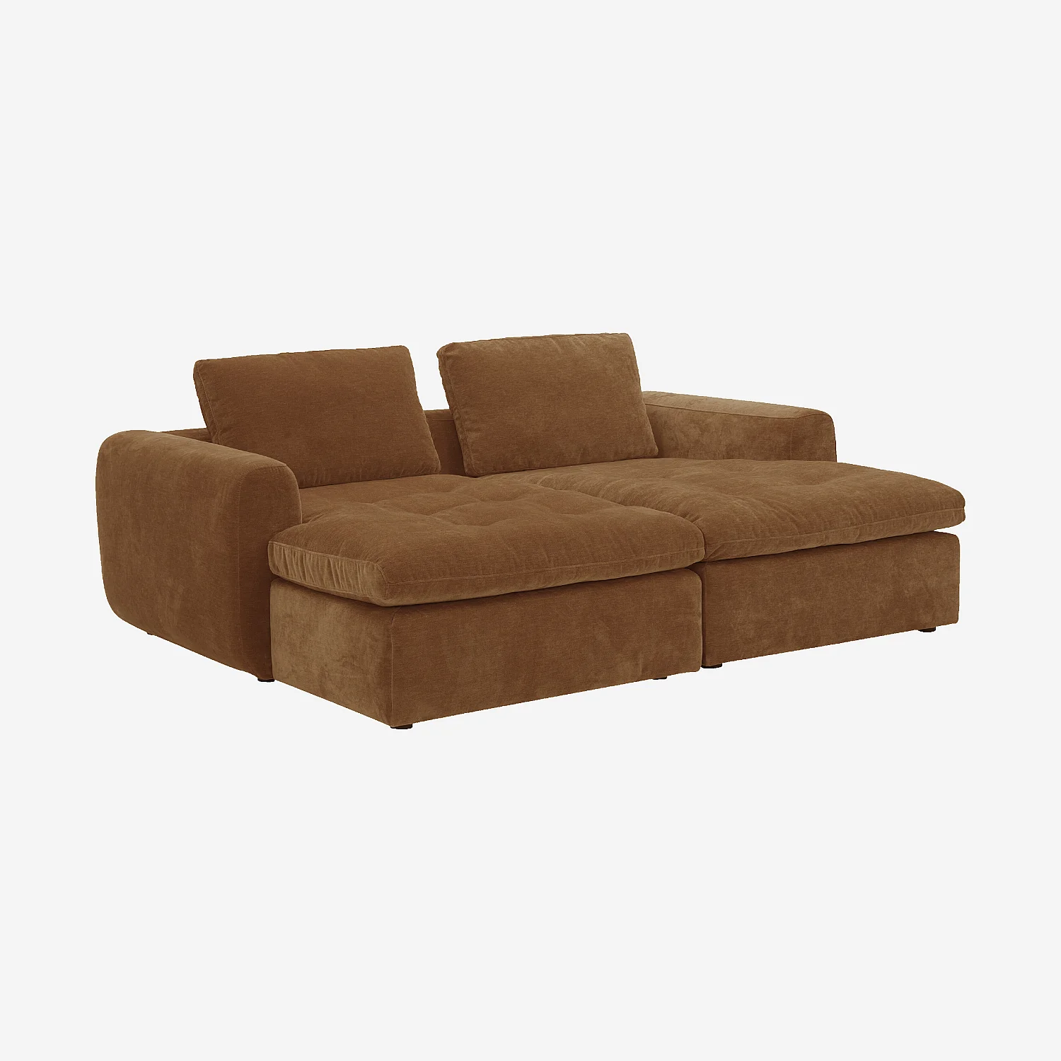 Canapé 2 places modulable avec assise profonde en tissu - Marron noisette - 2