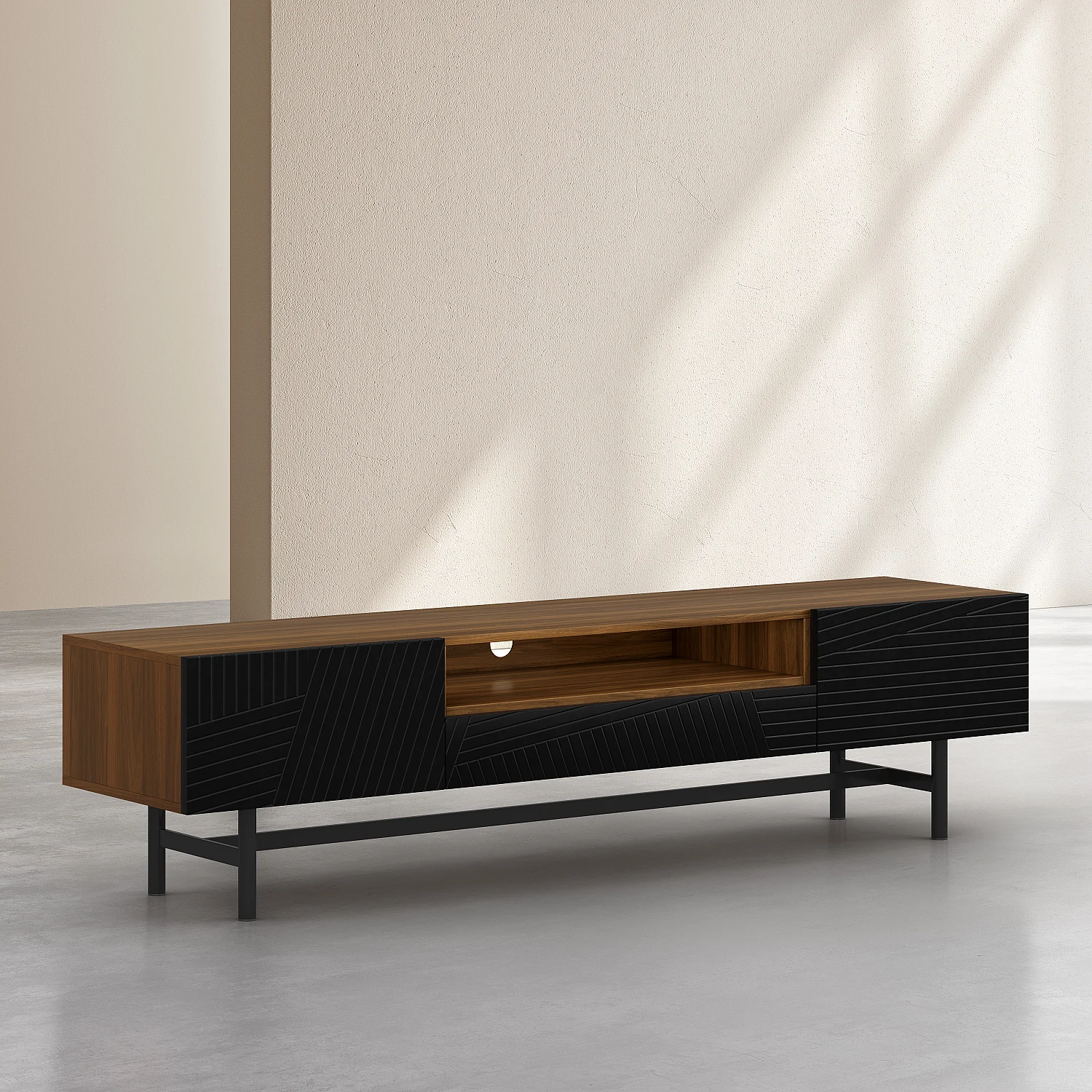 Mueble de TV de madera de nogal con 3 puertas - Negro - Design by Hélèna Pille - 2