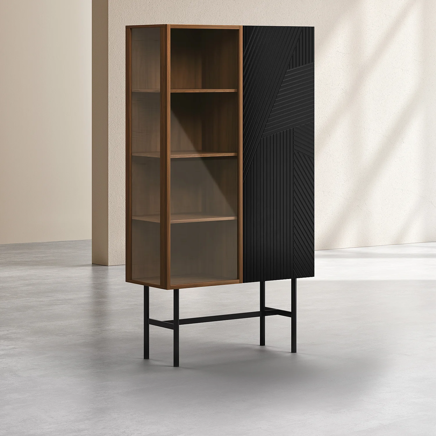Vitrine 2 portes en bois de noyer et verre - Noir - Design by Hélèna Pille - 2