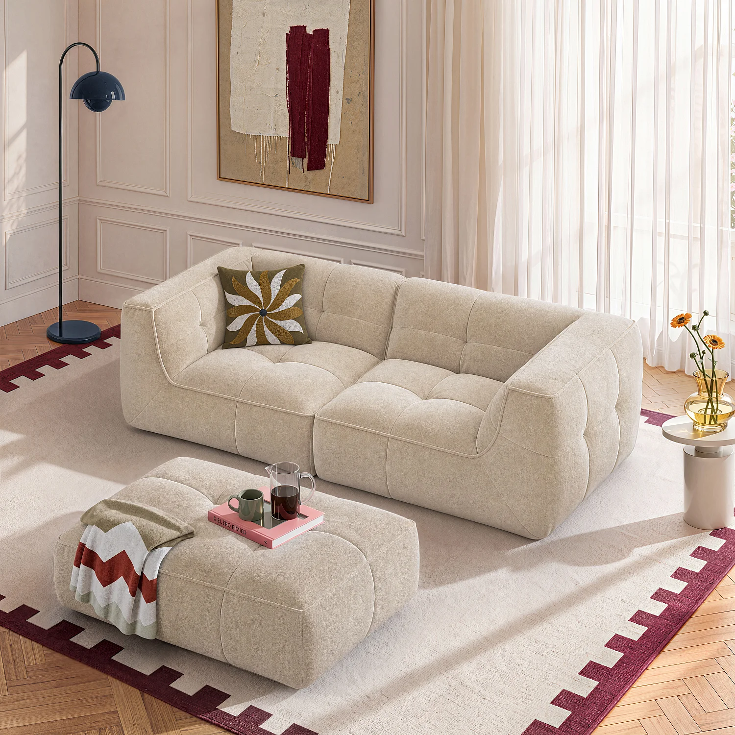 Module d'angle droit 1 place en tissu - Sable - 6