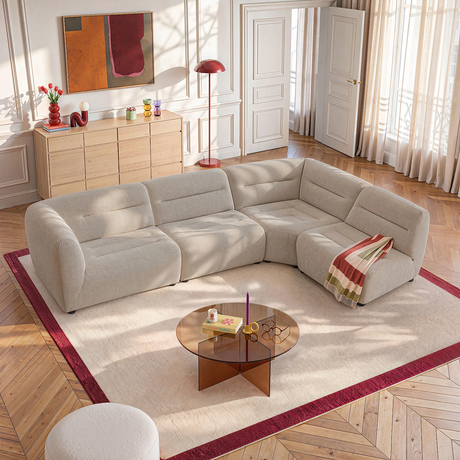 Fauteuil d'angle en tissu - Taupe - 2