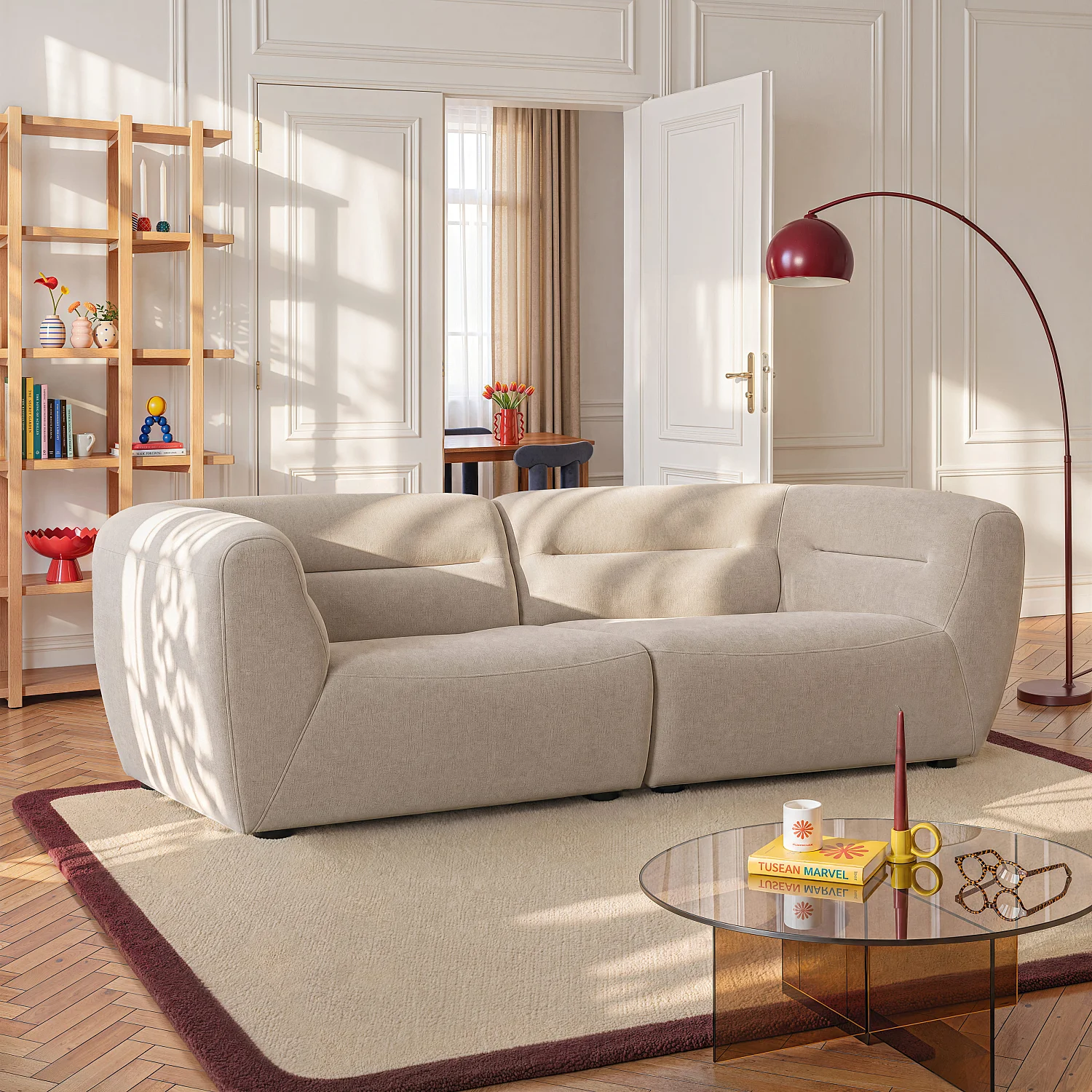 Module d'angle gauche 1 place en tissu - Taupe - 2
