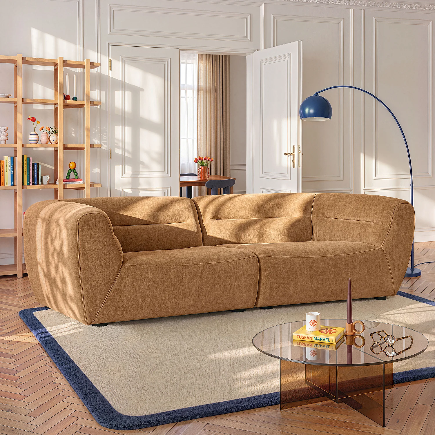 Module d'angle gauche 1,5 place en tissu - Ocre foncé - 2