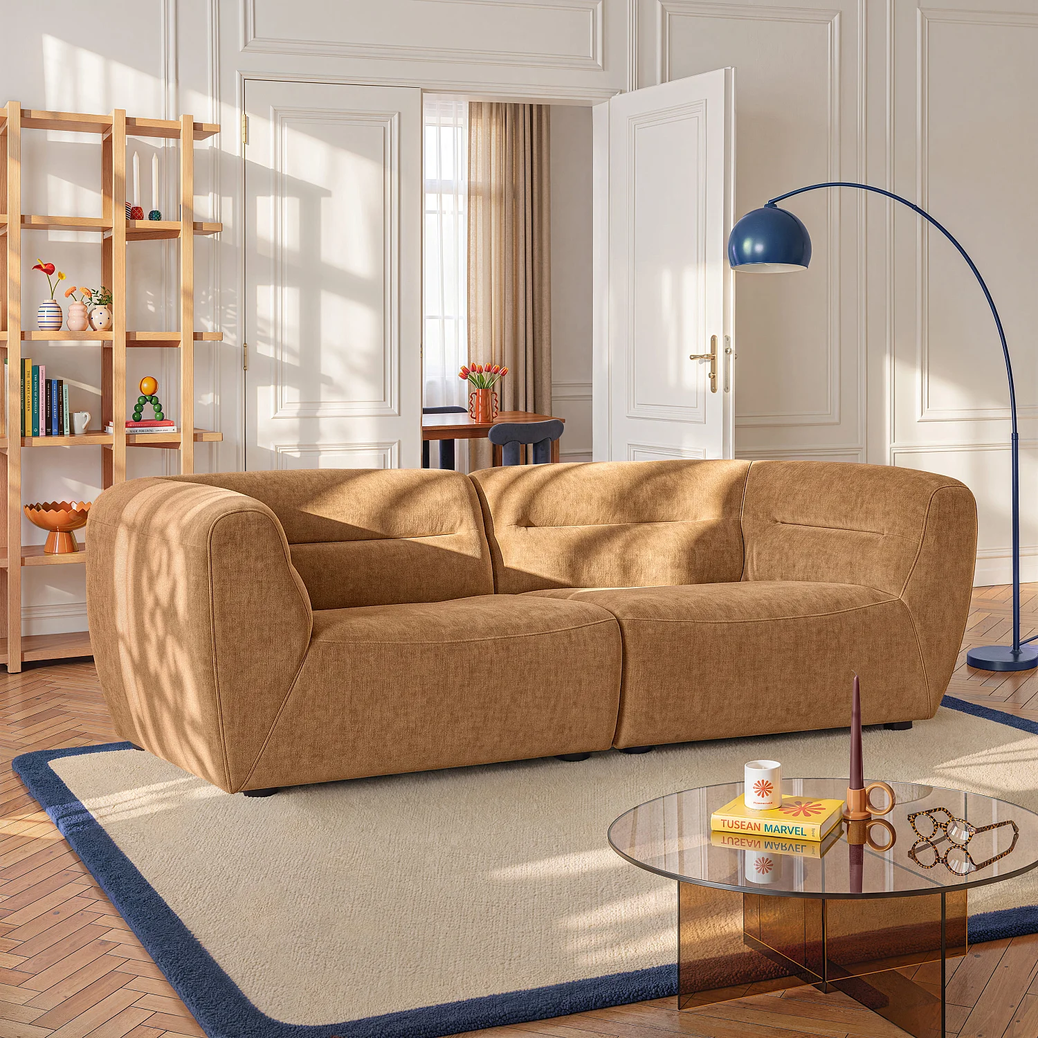 Module d'angle gauche 1 place en tissu - Ocre foncé - 2