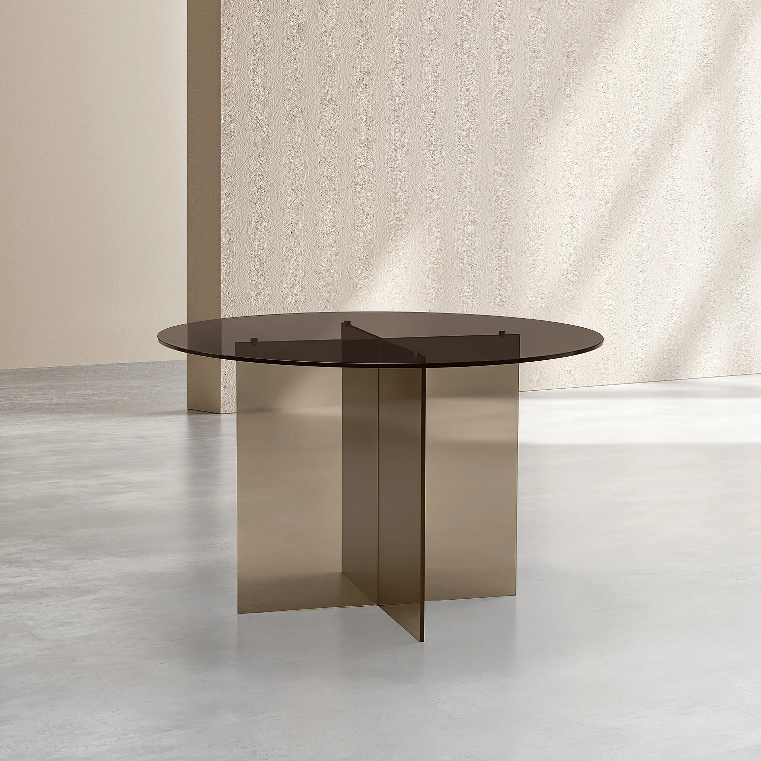 Table à manger ronde en verre trempé - 4 couverts - Brun cendré - Design by Céline Mognon Fichet - 4