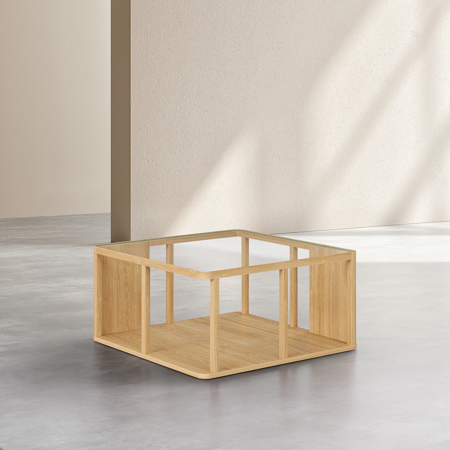Table basse carrée en bois massif plaqué chêne et verre trempé - Naturel - Design by Hélèna Pille - 4