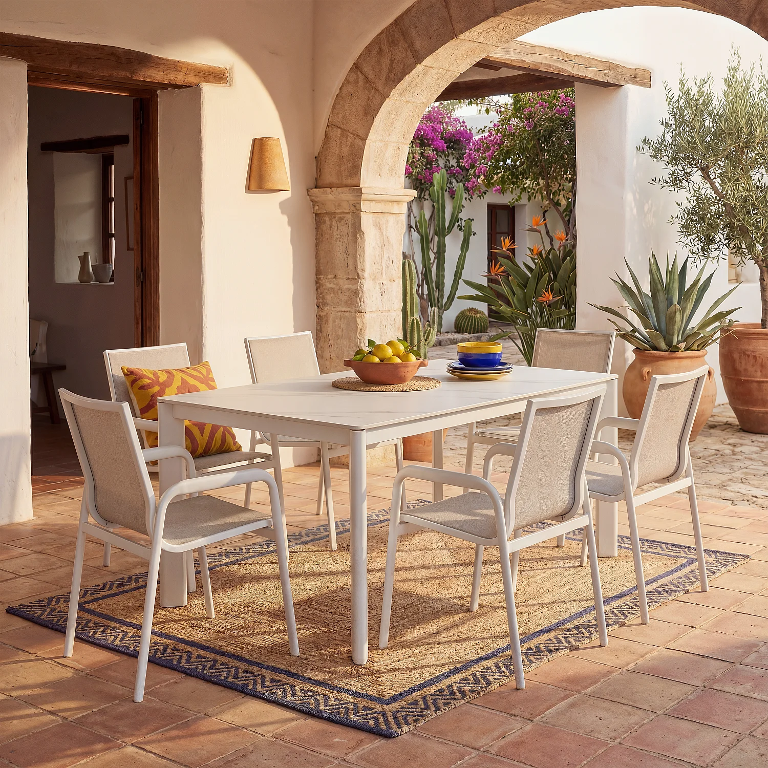 Lot de 2 chaises de jardin en tissu déperlant et aluminium blanc cassé - Gris clair - 4