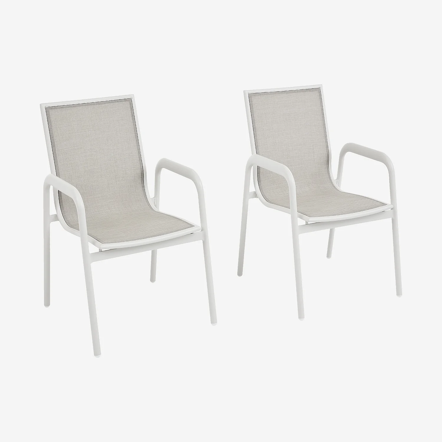 Lot de 2 chaises de jardin en tissu déperlant et aluminium blanc cassé - Gris clair - 1