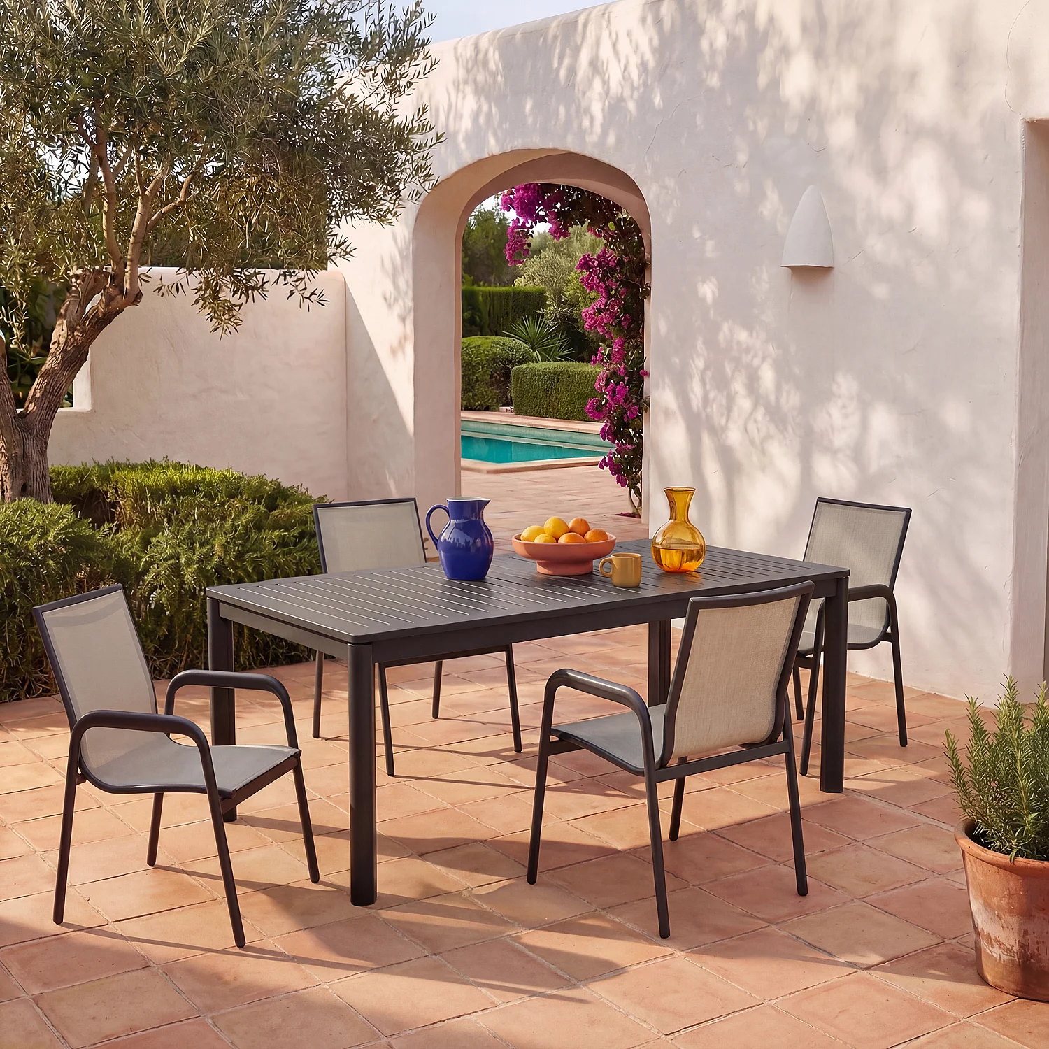 Lot de 2 chaises de jardin en tissu déperlant et aluminium gris anthracite - Gris clair - 2