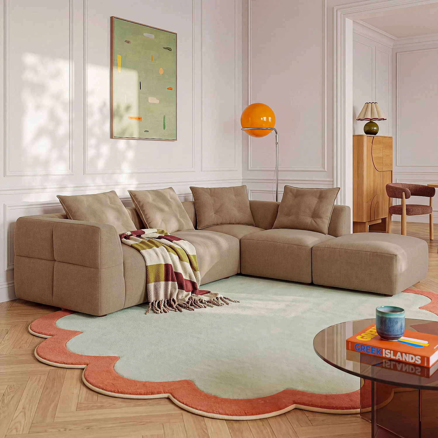 Repose-pieds en tissu garni de plumes - Taupe - 4